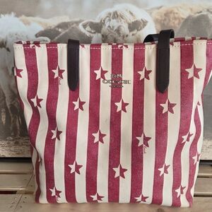 Coach Red and Cream Star-Striped Tote